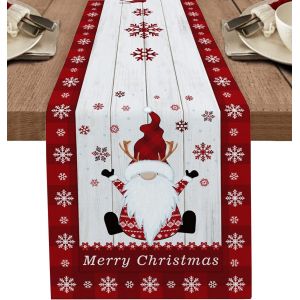 Chemin De Table De No&euml;l, Chemin De Table Rustique &Agrave; Carreaux Rouges Avec Le P&egrave;re No&euml;l - Neuf