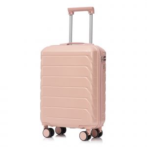 Ensemble de Valises Rigides 2 Pi&egrave;ces (19" Cabine + 14" Vanity Case) en ABS avec Serrure &agrave; Combinaison et 4 Roulettes 360&deg; - Rose - Neuf