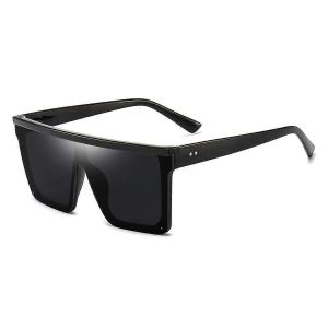 Lunettes de soleil carrées surdimensionnées pour femmes hommes mode plat haut grand cadre nuancesMonture noire / lentille noire - Neuf