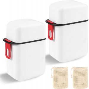 2 pièces Boîtes à Savon,Boite Savon Voyage Etanche,avec 2 Sacs en Filet à Savon,Porte Savon de Bain Solide,pour Randonnée,Camping,Maison,Salle de Bain,Cuisine - Neuf