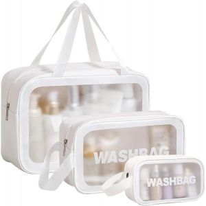 TIANYI-Ensemble de 3 Trousses de Toilette, Trousse de Toilette Transparente pour Femmes Voyage, Trousse de Toilette Imperméable, Trousse de Maquillage, (Grande, Moyenne et Petite) - Neuf