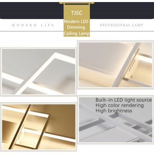 Moderne Plafonnier Led Salon,Dimmable Avec T&eacute;l&eacute;commande Noir Plafonnier,Design M&eacute;tal Acrylique Luminaire Plafonnier Led Rectangulaire,&Eacute;clairage De Plafond Pour Salon,Chambre,Couloir,90cm - Neuf