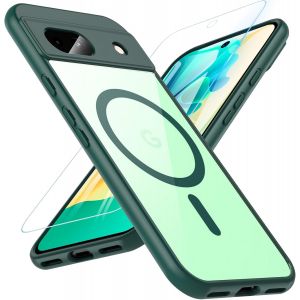 Kal-Coque Pour Google Pixel 8a, Compatible Avec Magsafe Avec Verre Trempé, Magnétique Protection Pixel 8a Transparent Étui Arrière Housse Fine Antichoc Extérieur Case Pour Google Pixel 8a, Vert - Neuf