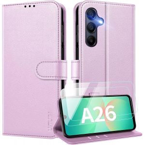 Kal-Coque Pour Samsung Galaxy A26 5g Coque Etui Portefeuille Cuir Avec 2 Verre Trempé Protection Écran Porte Carte Rabat Clapet Flip Case Étui Cover Housse Etui Pour Samsung Galaxy A26 5g,Violet - Neuf