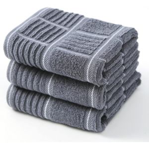 Eryi-Lot De 3 Torchons De Cuisine Absorbants Très Résistants Avec Boucle De Suspension 100% Coton, 40,6 X 66 Cm, Gris - Neuf