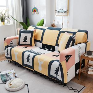 Étirer la housse du Canapé Imprimé Canapé Housses de Fauteuil de Housses pour Coussin de Canapé Canapés Élastique Universel Meubles Protecteur avec 2 Taies d'oreiller, Anti-Rayures - Neuf