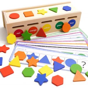 ChenQuanSarl-Jeu De Tri Jouets Montessori Avec Boîte De Rangement Pour 2 3 4 Ans Tri Des Couleurs Et Empilage Jouets Assortis Jouet Éducatif De Tri Avec 25 Blocs Géométriques Et 12 Cartes De Quiz Pou - Neuf