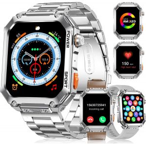 Montre Connectée Homme-1.91'' Écran/500Mah Batterie,Ip68 Étanche Montre De Fitness 3 Sangles Avec 100+ Modes Sport,Moniteur Sommeil/Fréquence Cardiaque,Podomètre Pour Android Ios Silber - Neuf