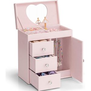 Jexnovashop-Bo&icirc;te &Agrave; Bijoux Musicale Pour Fille - Grande Bo&icirc;te &Agrave; Musique Pour Enfants - D&eacute;coration De Chambre D'anniversaire - 4 Couches - Cadeau De Bijoux Pour Filles Et Enfants - Rose - Neuf