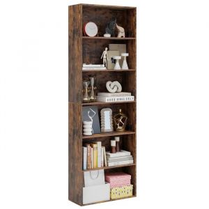 COSTWAY Biblioth&egrave;que &agrave; 6 Niveaux avec 2 Kits Anti-basculement pour Salon, Chambre, Bureau, Salle &agrave; Manger 60 x 23,5 x 178 cm Marron - Neuf