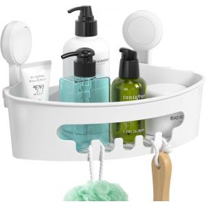 Etag&egrave;re Douche d'Angle Ventouse sans Per&ccedil;age Etagere Salle de Bain Amovible Serviteur de Douche Cusine Chambre Salon Triangle Panier Rangement pour Shampoing-Blanc - Neuf