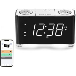 Radio - R&eacute;veil avec contr&ocirc;le d'APP, Bluetooth, Grand &eacute;cran LED, Radio FM, Double Alarme, Port de Charge USB, Veilleuse, Gradateurs Automatiques et Manuels, Sieste, Minuterie de Sommeil CKS507 - Neuf