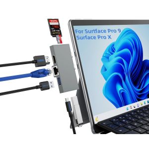 LORANKA-Station d'accueil Surface Pro 9 Hub avec HDMI 4K, USB-C Thunderbolt 4 (vid&eacute;o 8K @ 30 Hz + Date 40G + PD 100 W), 2 USB 3.0, Lecteur de Carte SD/TF, Ethernet 1000 Mbps pour Microsoft Surface P - Neuf