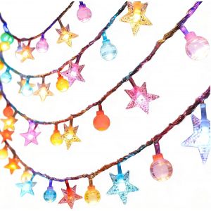 KALANKA-Guirlande Lumineuse Boules &Eacute;toiles LED Multicolore 300CM, 20 LED &Agrave; Piles, Guirlande &Eacute;toiles Et Boules, 2 Modes Fixe et Clignotant, pour Chambre Jardin F&ecirc;te No&euml;l D&eacute;coration, Int&eacute;rieur et Ext&eacute;r - Neuf