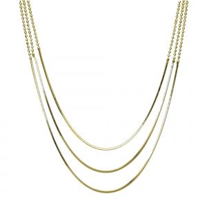Collier Argent Doré Triples Mailles Serpentine Et Chaine Boule Diamantée - Neuf