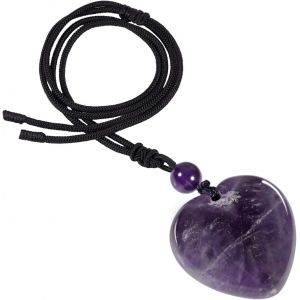 Trahoo-Collier Pendentif En Pierre De Coeur Pour Femmes Hommes, Pendentif En Pierre De Reiki Coeur Gonflé Avec Corde En Nylon Réglable - Neuf
