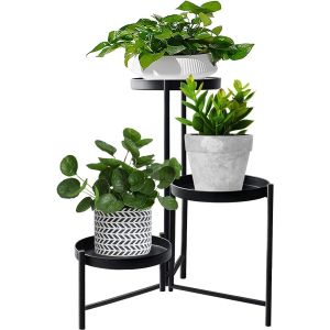 ASFASFq-Support de plantes en métal pour intérieur et extérieur - 42 cm de haut - 3 niveaux - Support de pot de fleurs robuste en fer forgé - Étagère d'angle verticale pour jardin - Neuf