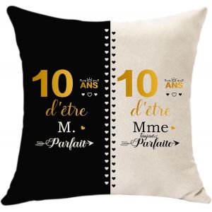 Cauc-Housse De Coussin Original Cadeaux Pour 10 Ans Anniversaire De Mariage Id&eacute;e Cadeau 10&egrave;me De Mariage Pour Couple &Eacute;poux &Eacute;pouse Soeur Fr&egrave;re - M. Parfait Et Mme Toujours Parfaite D&eacute;coration (10) - Neuf