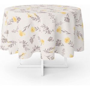 Sjzg-5544066 Nappe En Toile Cir&eacute;e Imperm&eacute;able Anti-Taches Ronde Avec Motif De Fleurs Jaunes. Nappe En Pvc D`Un Diam&egrave;tre De 140 Cm Pour L`Int&eacute;rieur Et L`Ext&eacute;rieur - Neuf