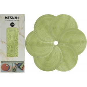 Eryi-Lot De 6 Sets De Table Et Dessous Tapis De Repas Ronds Lavables Et Antidérapants Pour Table De Cuisine, Salle À Manger, Style Européentable Ronds En Tissu Tissé À La Main (Green, 38cm) - Neuf