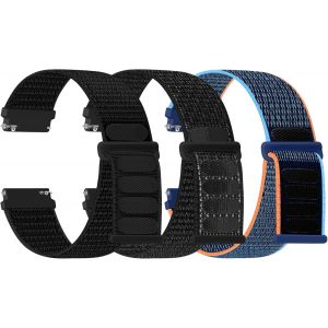 Lot De 3 Bracelets De Montre En Nylon - 22 Mm - Fermeture Rapide - Tissu Respirant - Bracelet De Rechange Réglable - Pour Homme Et Femme - Noir Foncé, Noir Réfléchissant, Bleu Marine - Neuf