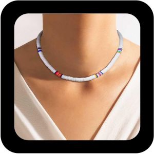 Kal-Vintage Heishi Surfer Collier Ras Du Cou Collier De Perles Heishi Collier De Perles En Disque De Vinyle Collier Cou Perles De Riz Collier Bijoux De Cou Pour Femmes Et Filles (Rouge) - Neuf