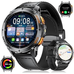 Shou-Gps Montre Connectée Homme 48mm,Montre Militaire Homme 1.43"" Hd Amoled Display Avec Lampe Poche Led,Baromètre/Altimètre/Boussole/Appel Bluetooth/Batterie 530mah/110+ Modes Sportifs,Ios Androi - Neuf