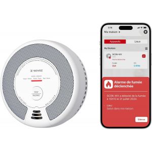 Wi-FI Détecteur de Fumée et de Monoxyde de Carbone Connecté avec Pile remplaçable, Détecteur Combiné Intelligent Compatible avec l'Application Home Security, SC06-WX, Lot de 1 - Neuf