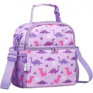 TZF-Sac Isotherme Repas Enfant, 8,5L Léger Sac Isotherme Filles Résistant à l'Eau Sac à Lunch Maternelle Primaire Pique-Nique avec 2 Compartiments et Bandoulière Amovible, Dinosaure Violet - Neuf