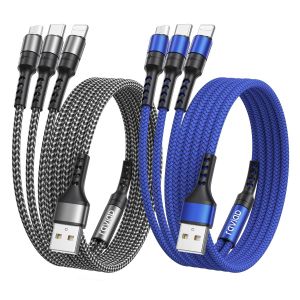 C&acirc;ble Multi USB, 3 en 1 C&acirc;ble Universel [2M, Lot de 2] Multi USB C&acirc;ble de Chargement en Nylon avec Micro USB Type C Lightning C&acirc;ble pour iPhone, Samsung Galaxy S23, Huawei, Honor, OnePlus - Neuf