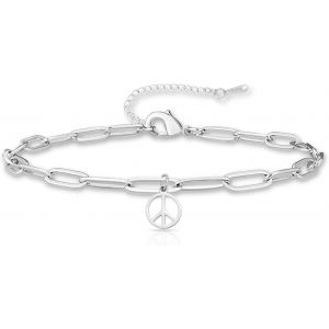 Eryi-Bracelet De Cheville Avec Signe De Paix Pour Homme Et Femme - Symbole De La Paix - En Acier Inoxydable - Bracelet Délicat En Forme De Trombone - Style Hippie Des Années 1960 Et 1970 - Neuf
