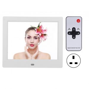 Horloge electronique de bureau 8 pouces XCLT-808, calendrier, alarme, cadre photo numerique, album electronique pour personnes agees, AC110-240 V, blanc, prise britannique - Neuf