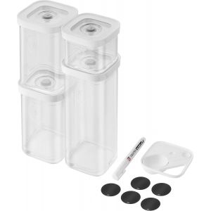Checarzhn--No1-Fresh & Save Cube Set, Taille S, Ensemble De Rangement De 6 Pièces Comprenant 3x Boîtes De Conservation Cube S, Cuillère Doseuse, Étiquettes Nfc, Transparent-Blanc - Neuf