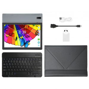 Tablette 10 pouces avec clavier et etui en cuir PU, 8 Go, 128 Go, Wi-Fi 5G, avant 5 Mpx, arriere 13 Mpx, appels 4G LTE, prise aU 100-240 V, gris - Neuf