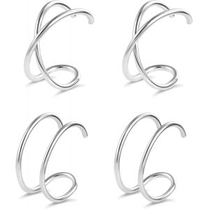 Meimie-4 Piècesmanchette D'oreille Fines Pour Femme,Ensemble Boucles D'oreilles Sans Trou Petit En Acier Inoxydable,Ear Cuff Non Piercing Cartilage Réglables,Or/Argent - Neuf