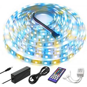 Ruban Led 5m 12v Rgbw Bande Lumineuse &Agrave; Changement De Couleur 5050smd Rgb+Blanc Chaud 300leds Cha&icirc;ne L&eacute;g&egrave;re Pour La Maison, La Chambre, La F&ecirc;te, Le Mariage - Neuf