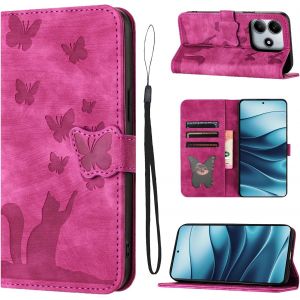 KAL-Housse Protection Pour Xiaomi Redmi Note 14 5G Pouces Mat&eacute;riau En Cuir Pu Coque Redmi Note 14 5G Avec Fentes Pour Cartes Housse Redmi Note 14 5G Rose - Neuf