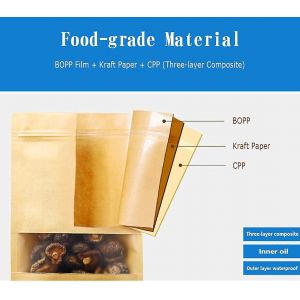 Sac alimentaire à fermeture éclair verticale en papier kraft de 100 pièces Sac en papier kraft avec fenêtre transparente Réutilisable Food Stor - Neuf