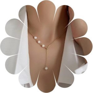 Kal-Boho Pearl Y Lariat Necklace Gold Pearl Pendant Necklace Drop Pearl Y Necklace Vintage Necklace Choker Chain Jewelry For Women And Girls - Neuf