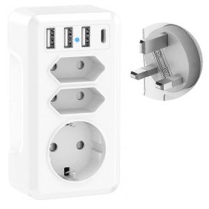 en 1 Adaptateur de voyage avec 3 USB et USB-C Adaptateur France vers Royaume-Uni Prise Royaume-Uni Adaptateur Type G pour l'Irlande Malaisie Angleterre Royaume-Uni Duba&iuml; - Neuf