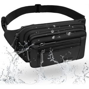 RFCBC-Banane Homme Sac Banane Femme Imperméable Sacoche Banane avec 5 Poches et Sangle Réglable, Sac Banane Voyage Randonnée Unisexe Grande Capacité Sacoche de Ceinture (Noir-1) - Neuf