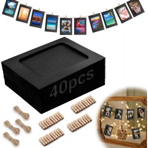 40 Pi&egrave;ces Accroche Photo 10x15 Cm Guirlande Photo Noir Cadre Photo Carton 6 Pouces Livr&eacute; Avec 40pcs Mini Epingle En Bois 4pcs Corde En Jute Pour Diy D&eacute;coration Murale F&ecirc;te Anniversaire - Neuf