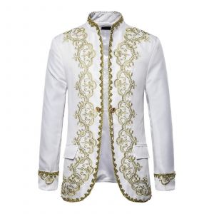 Blazer Homme Style Steampunk, Queue-De-Pie Brodée, Veste Rétro Médiévale Victorienne, Taille L, Blanc - Neuf