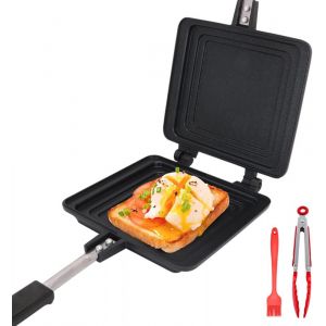 Jexnovashop-Po&ecirc;le &Agrave; Frire Double Face, Po&ecirc;le &Agrave; Sandwich Rev&ecirc;tement Antiadh&eacute;sive Po&ecirc;le &Agrave; Cr&ecirc;pes En Aluminium Pour Le Petit D&eacute;jeuner Toast Panini Gaufre - Neuf