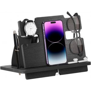 Organiseur de Bureau en Bois - Cadeau Utile pour Homme, F&ecirc;te des P&egrave;res, Papa - Support de T&eacute;l&eacute;phone et Station d'Accueil - Anniversaire Homme Femme - Neuf