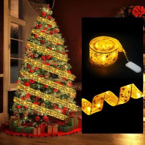 Ruban lumineux-d'or, 2M 20LED ruban de lumières de Noël, ruban sur l'arbre de Noël, décoration de ruban de Noël, arbre, arc de dentelle décoration de l'arbre de Noël de bricolage - Neuf