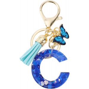 Kal-Porte-Cl&eacute;s, Porte-Cl&eacute;s Pour Filles, Pendentif De Cl&eacute; Lettre C, Porte-Cl&eacute;s Papillon Avec Lettres Initiales, Cadeau De Porte-Cl&eacute;s Pour Femmes, Bleu - Neuf