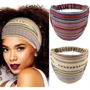 Large Bandeau Bohème Élastique À Rayures Bandes De Cheveux Yoga Entraînement Accessoires De Cheveux Pour Femmes Et Filles (Lot De 2) - Neuf