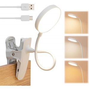 Kalanka-Lampe Pince Pour Lire Au Lit, Lampe Flexible Chevet Pince, 3 Modes D&iquest;&Eacute;clairage Et Gradation En Continu, Rechargeable, Avec 360&deg; Col De Cygne Flexible, Pour Lire, &Eacute;tude (Blanc) - Neuf