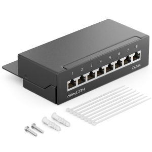 Cat6A Panneau De Brassage 8 Ports Bureau & Montage Mural - Blind&eacute; - Prise 8X Rj45 - Tia568A Tia568B - Noir - Neuf